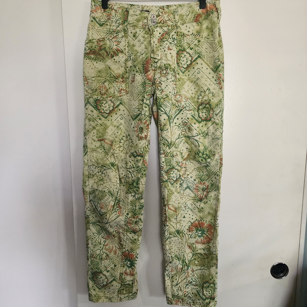 Pilcro The Wanderer Pants Womens 26 Green Floral Slim Leg Excellent Condition